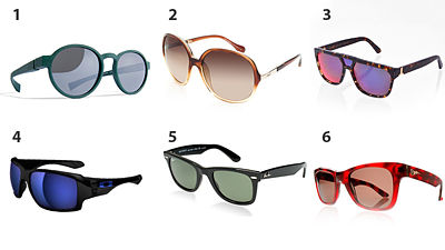 1. Kulaté, Žilka Optik Studio. 2. S tónovanými skly Dolce&Gabbana, Grand Optical 4999 Kč. 3. Tygrované WeSC Moose, Freshlabels 3290 Kč. 4. S iridiovou vrstvou, Oakley 4700 Kč. 5. Černé klasické Ray Ban, 4500 Kč. 